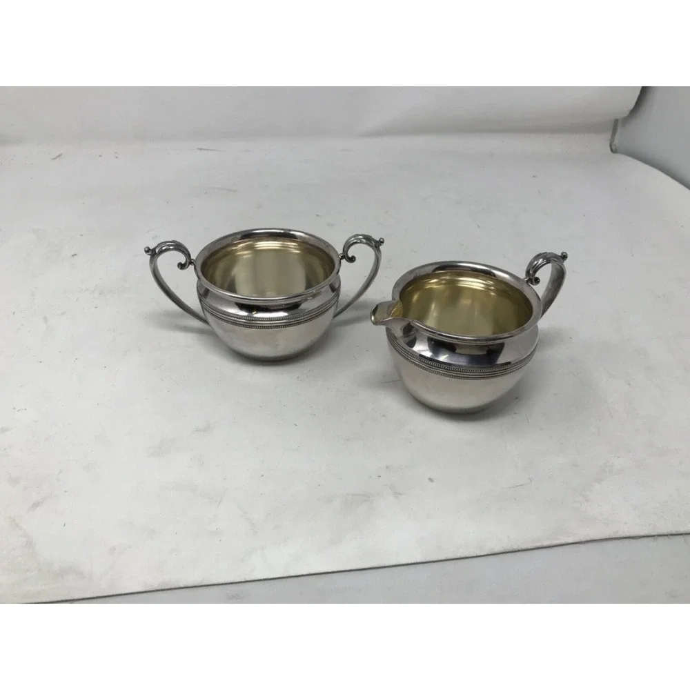 Set of 2 Silverplate Creamer and Sugar Bowl ~ Pictorial Marks Crown H Shield 113